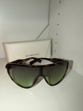 Michael Kors Tortoiseshell Shield Sunglasses with Green Gradient Lenses